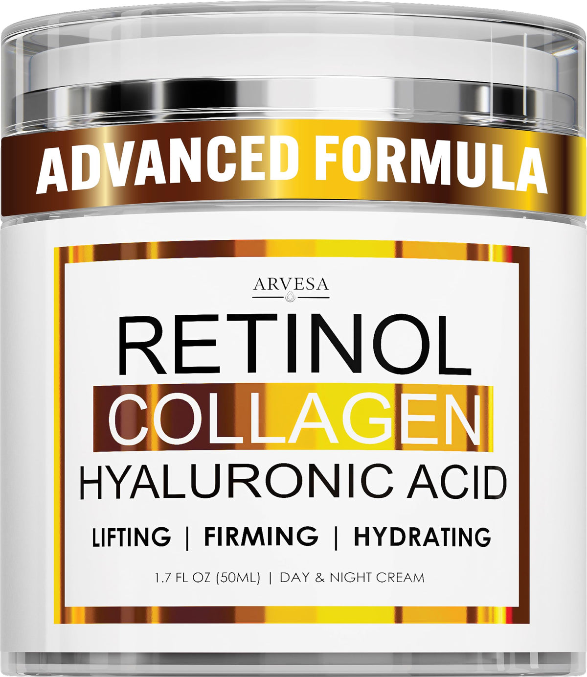 Arvesa crema de retinol para la cara, botella, hidratación suave y diaria.