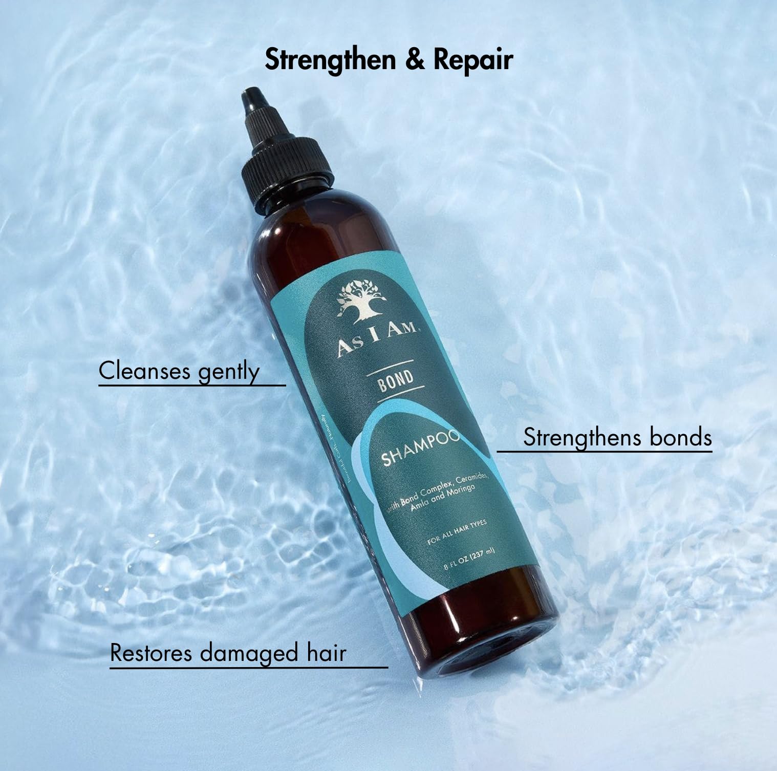 As I Am Bond Repair Shampoo aplicacion-cabello: facilita peinado y reduce frizz.