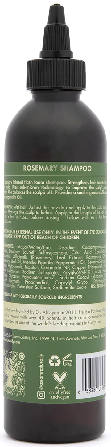 Lavado diario con As I Am Rosemary Shampoo para cabello más limpio.