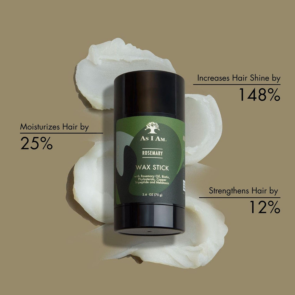 As I Am Rosemary Wax Stick en la aplicacion de mano para controlar mechones rebeldes.