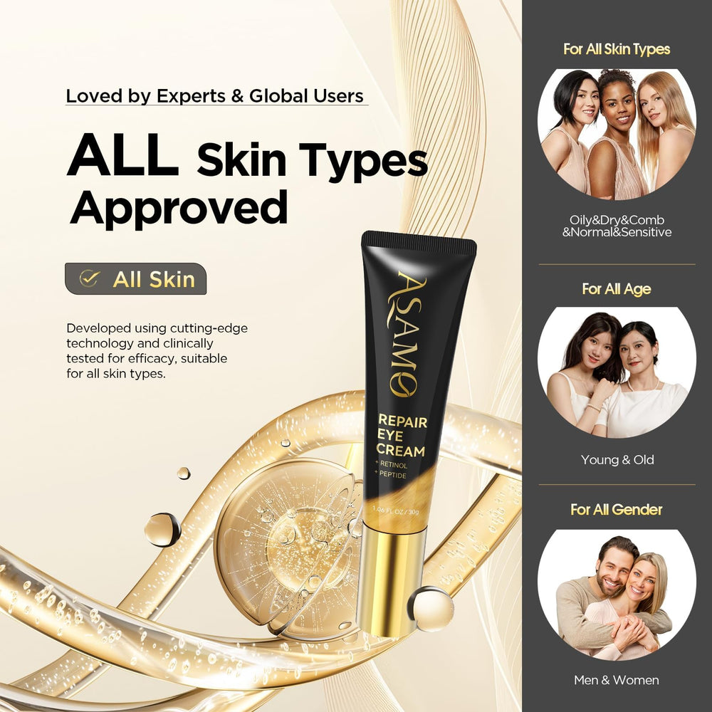 Absorción rápida de ASAMO Crema de Ojos para uso práctico diario.