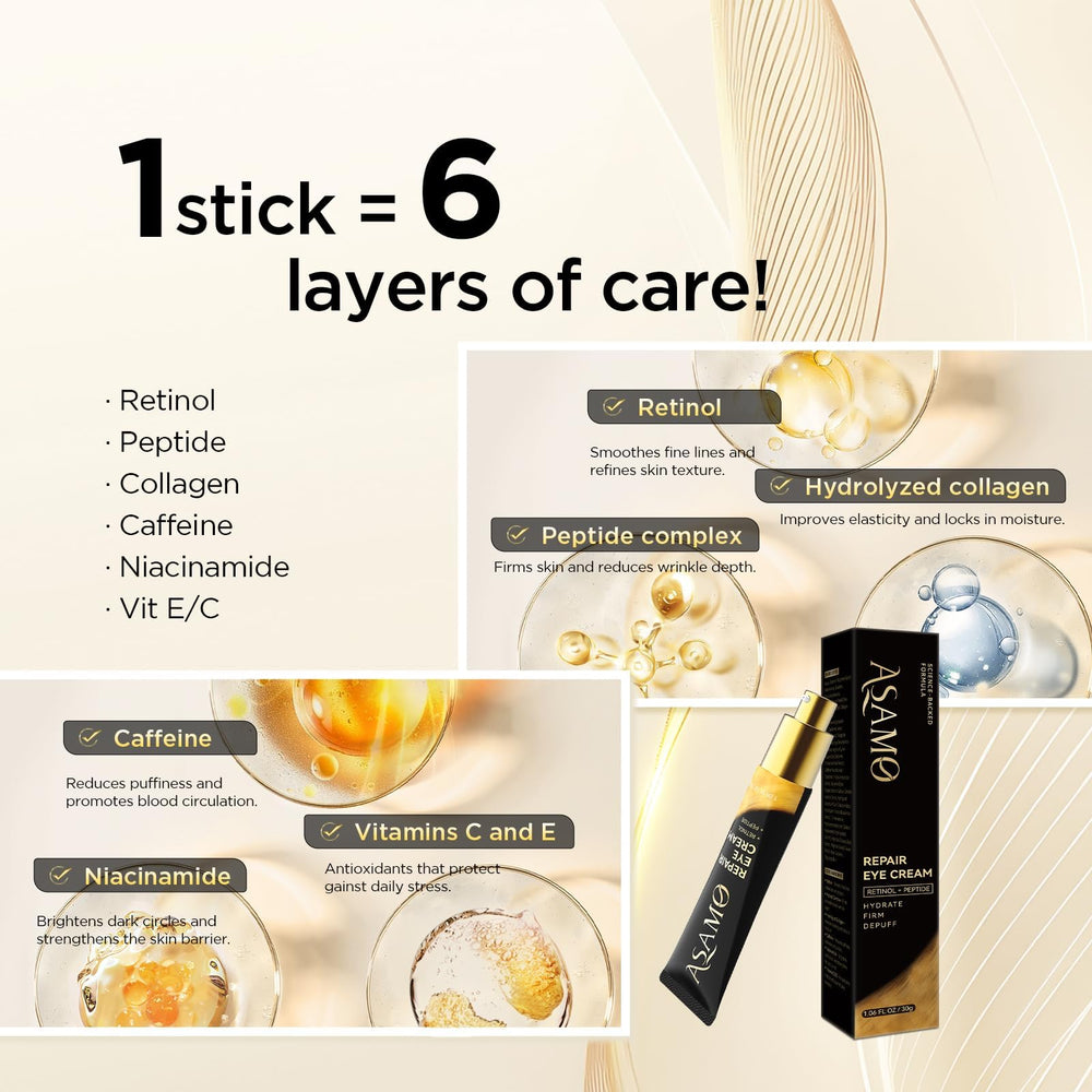 ASAMO Crema de Ojos con péptidos, suavidad y fortalecimiento de la piel ocular.