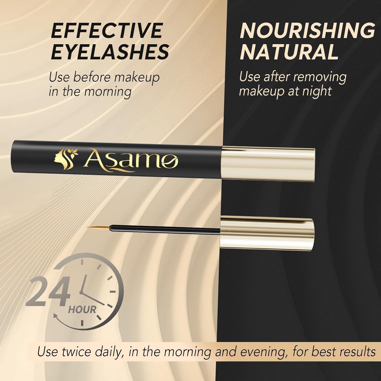 Mirada más natural y destacada gracias a ASAMO Serum para pestañas.