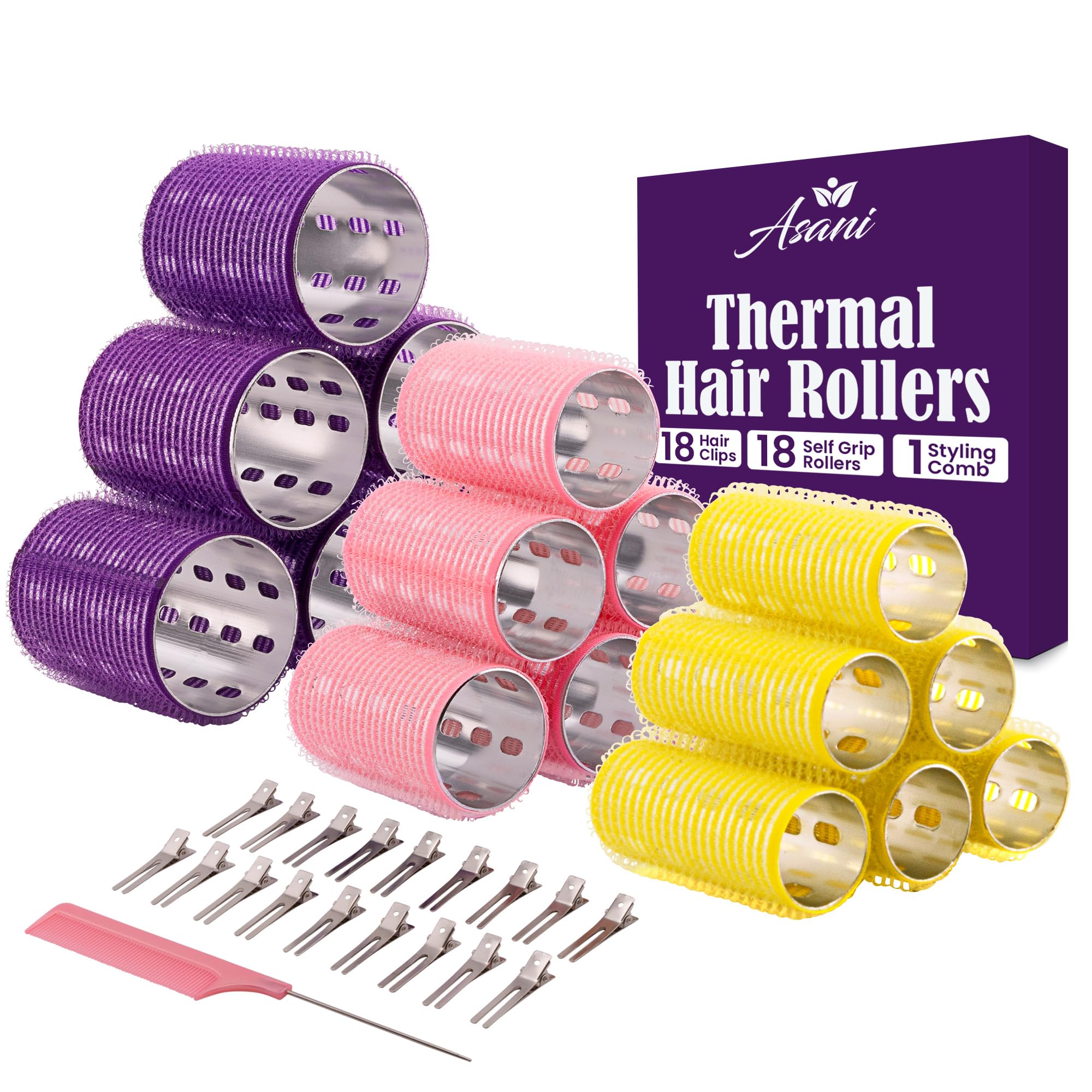Asani rodillos térmicos 37 piezas para rizos duraderos y volumen.