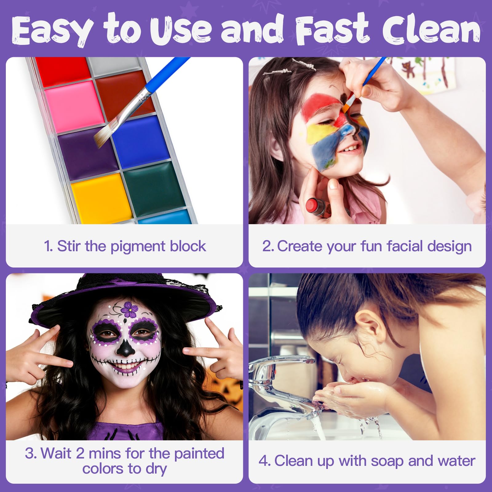 Asddage pintura facial se retira fácilmente con agua y jabón