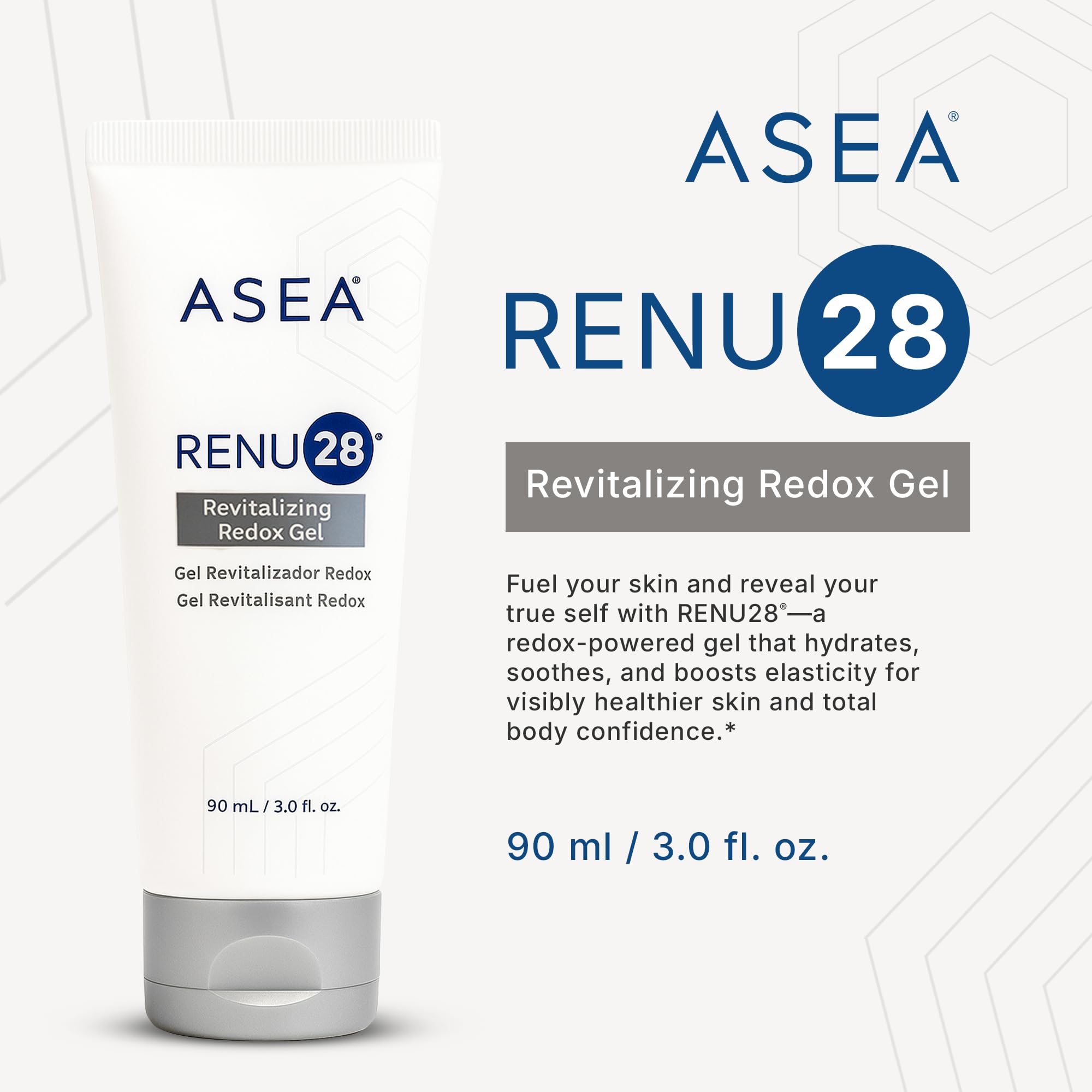 ASEA RENU28 Gel Redox, textura suave para tono uniforme.