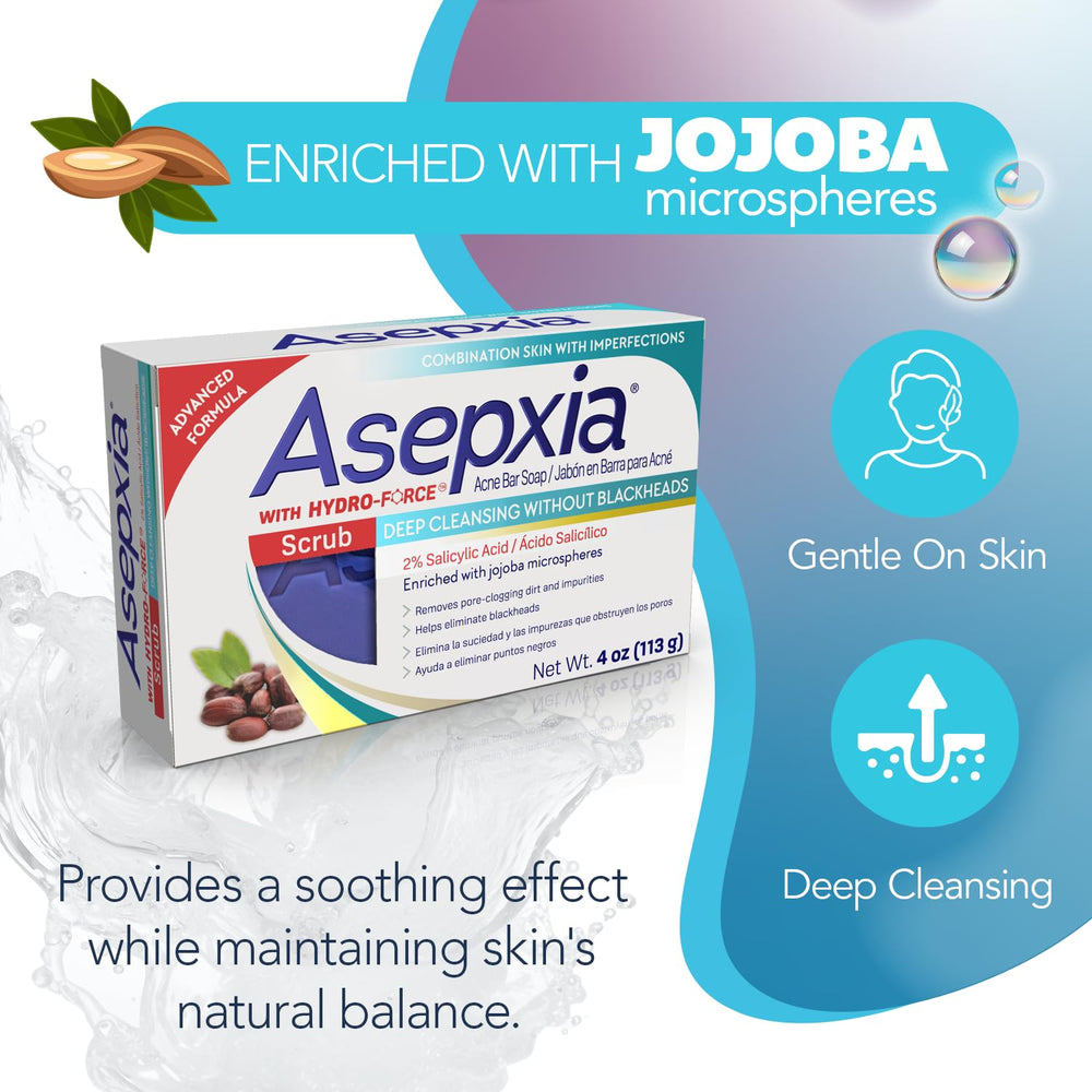 Asepxia Barra exfoliación suave con jojoba cuida la textura de la piel.