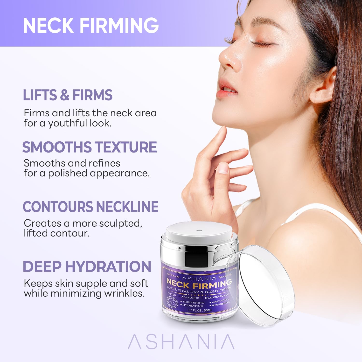Ashania complejo peptido adenosina, fórmula clave para elasticidad y firmeza del cuello