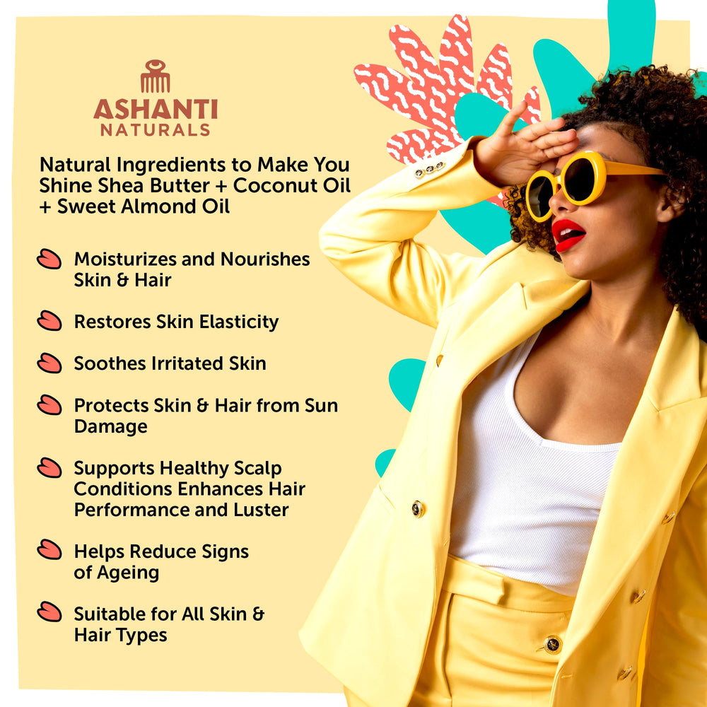 Ashanti Naturals Aceite de Coco nutritivo deja la piel tersa y flexible.