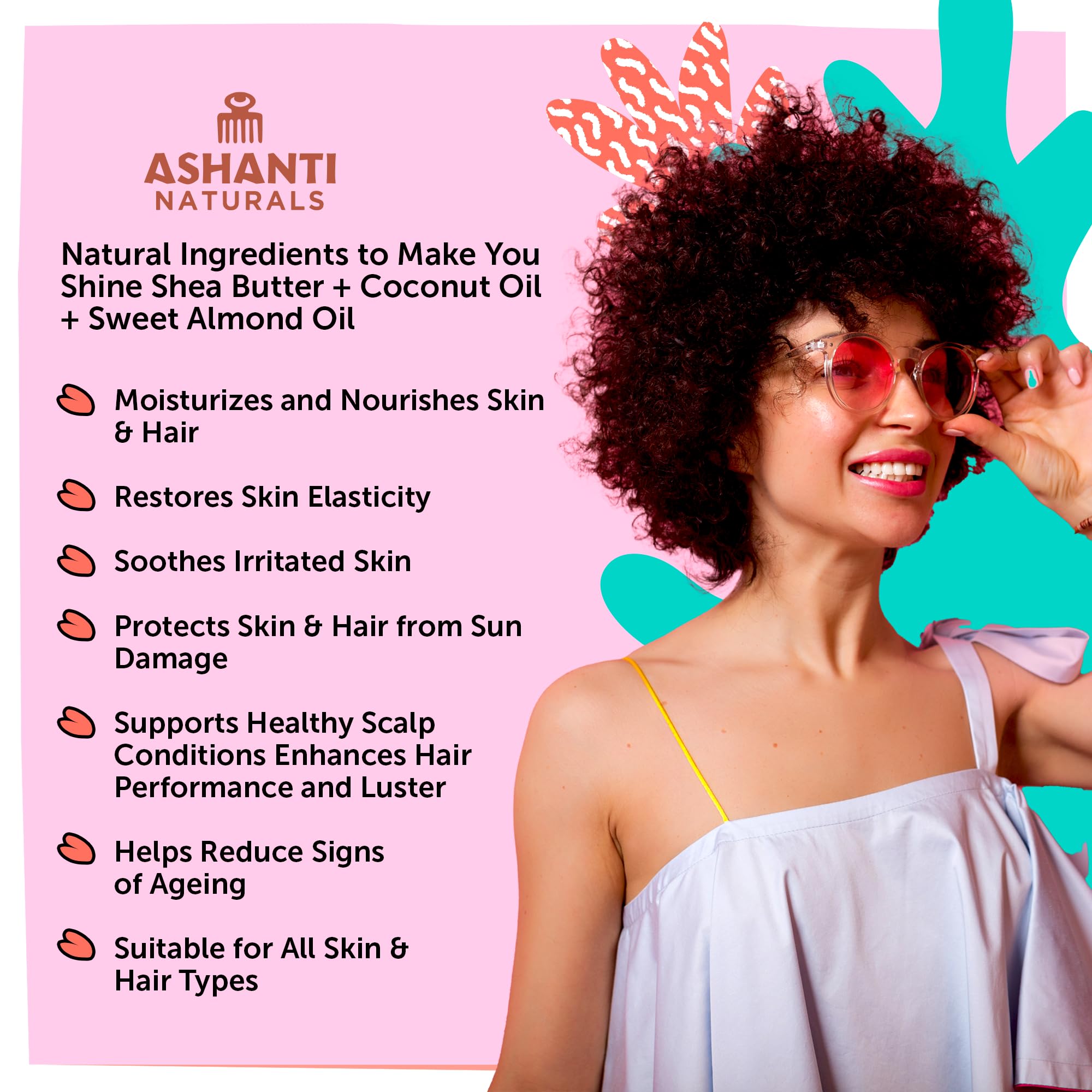 Ashanti Naturals aplicación en manos, crema corporal para uso diario.