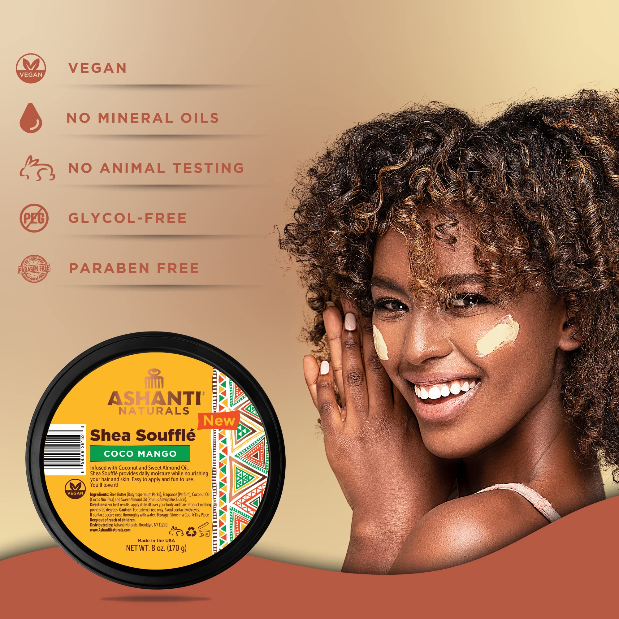 Aplicación cremosa de Ashanti Naturals para piel suave con Coco Mango