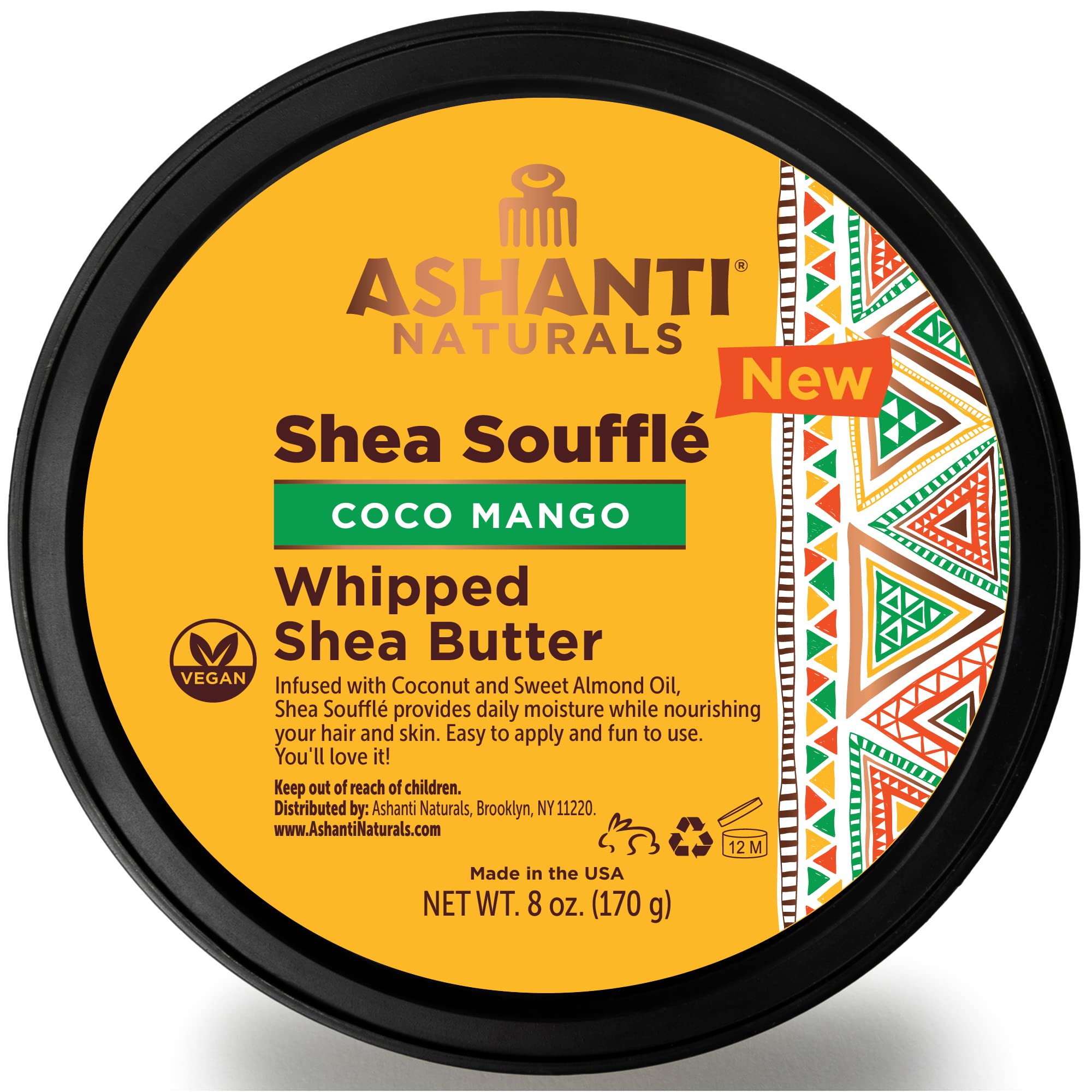 Ashanti Naturals mantequilla de Shea batida Coco Mango en tarro para nutrición de piel y cabello