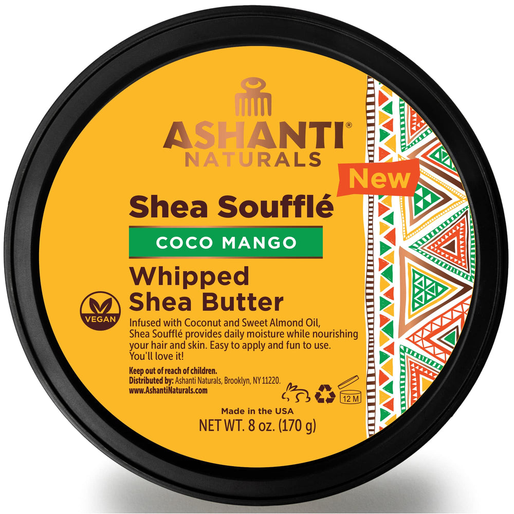 Ashanti Naturals mantequilla de Shea batida Coco Mango en tarro para nutrición de piel y cabello