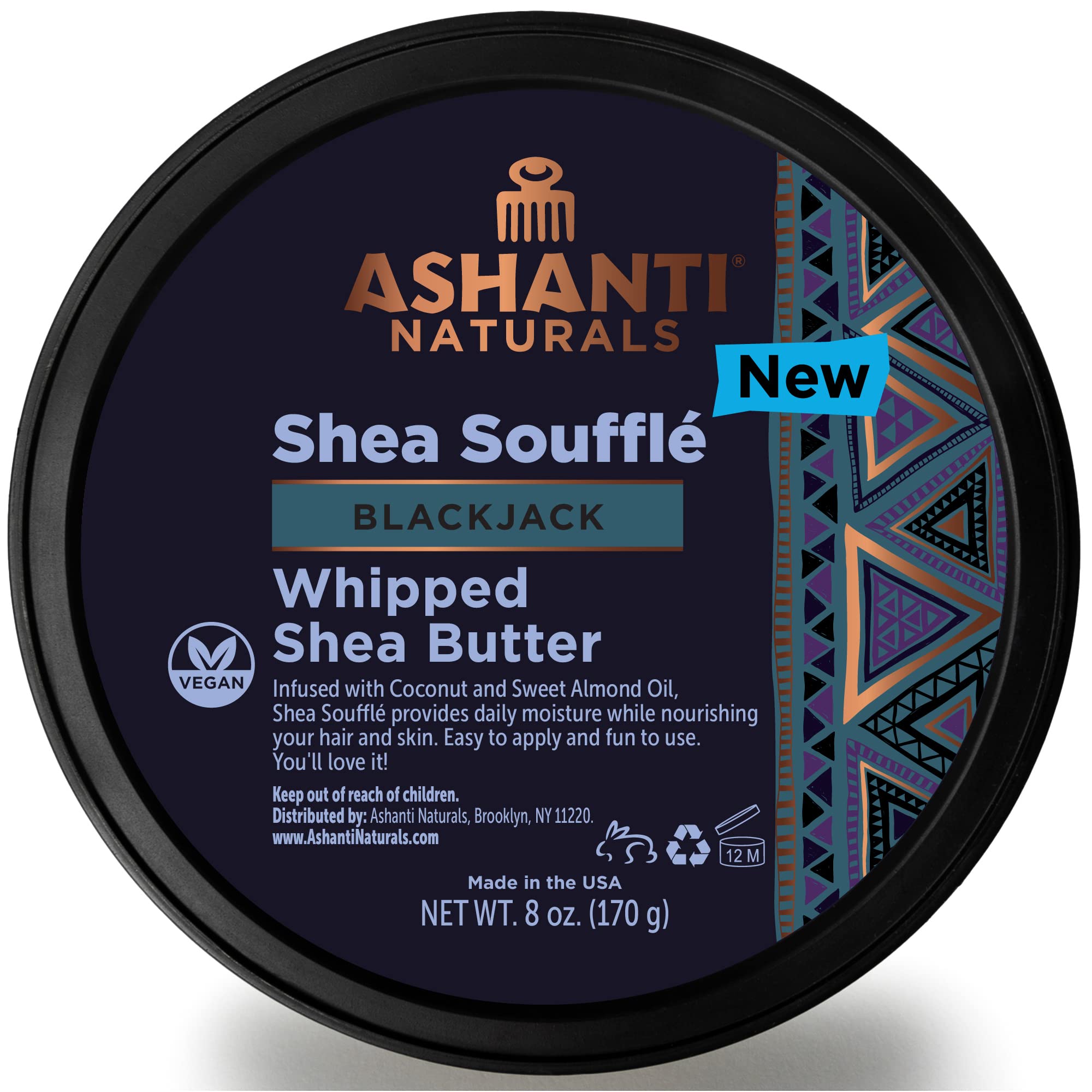 Ashanti Naturals envase 8oz de manteca batida para hidratación diaria.