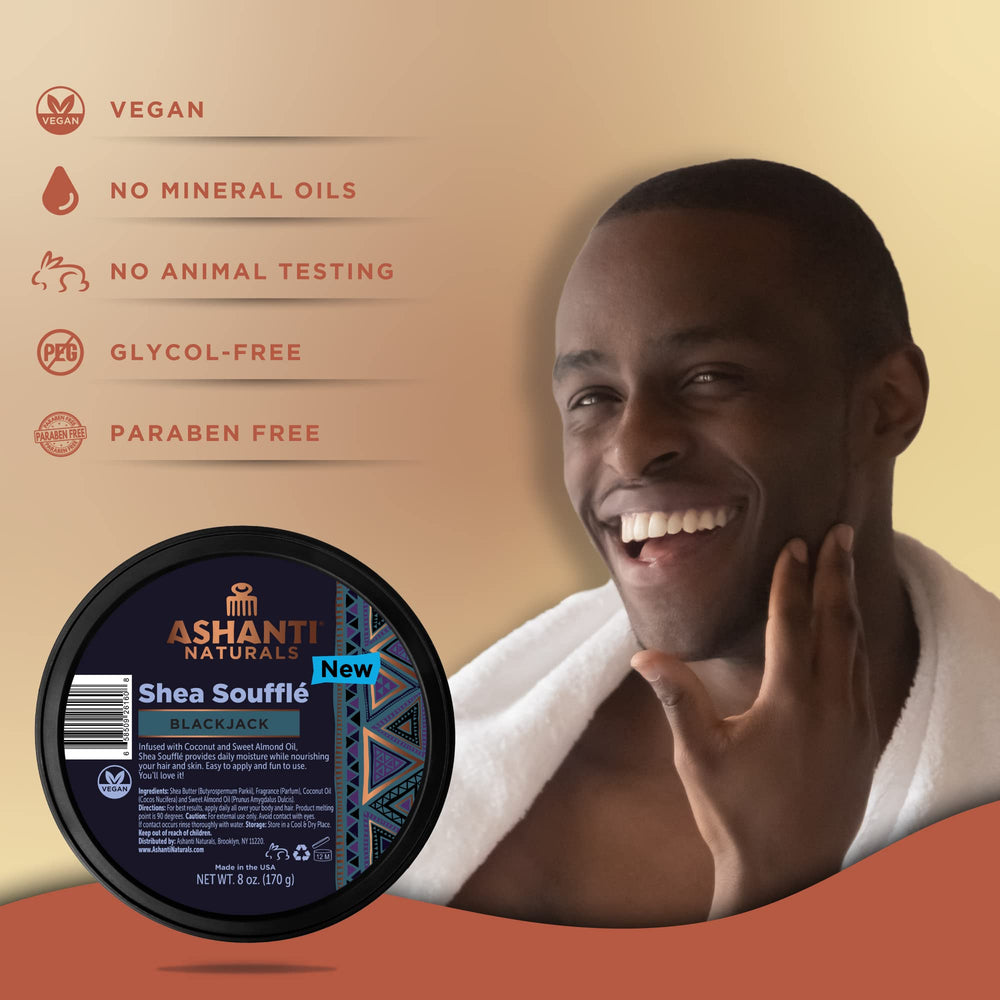 Ashanti Naturals textura cremosa de manteca batida para aplicación suave.