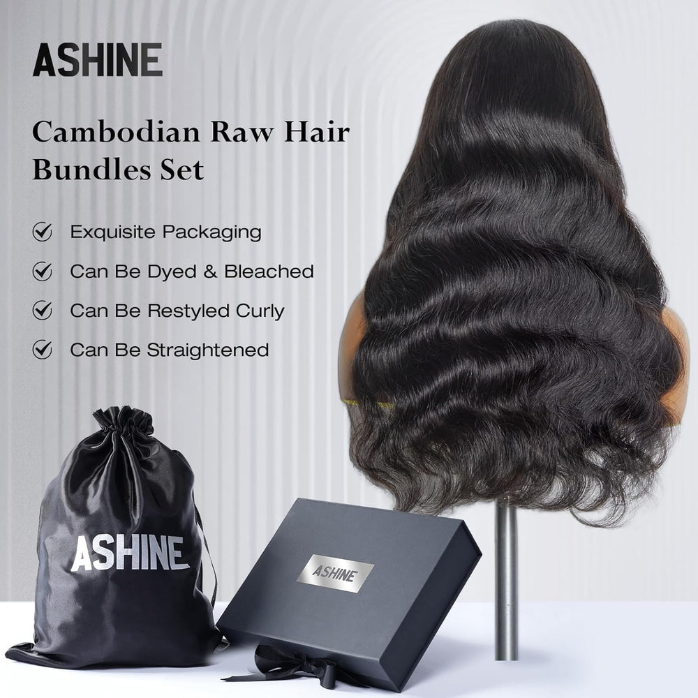 ASHINE empaque con tres paquetes de cabello crudo para estilos versátiles