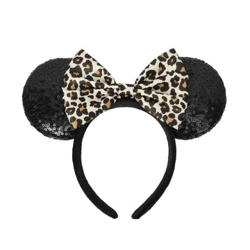 ASHONE diadema orejas de ratón con estampado leopardo brillante, ideal para fiestas.