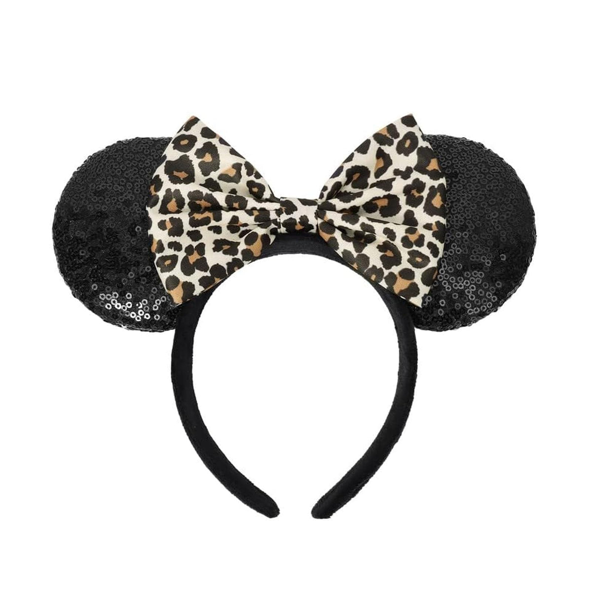 ASHONE diadema orejas de ratón con estampado leopardo brillante, ideal para fiestas.