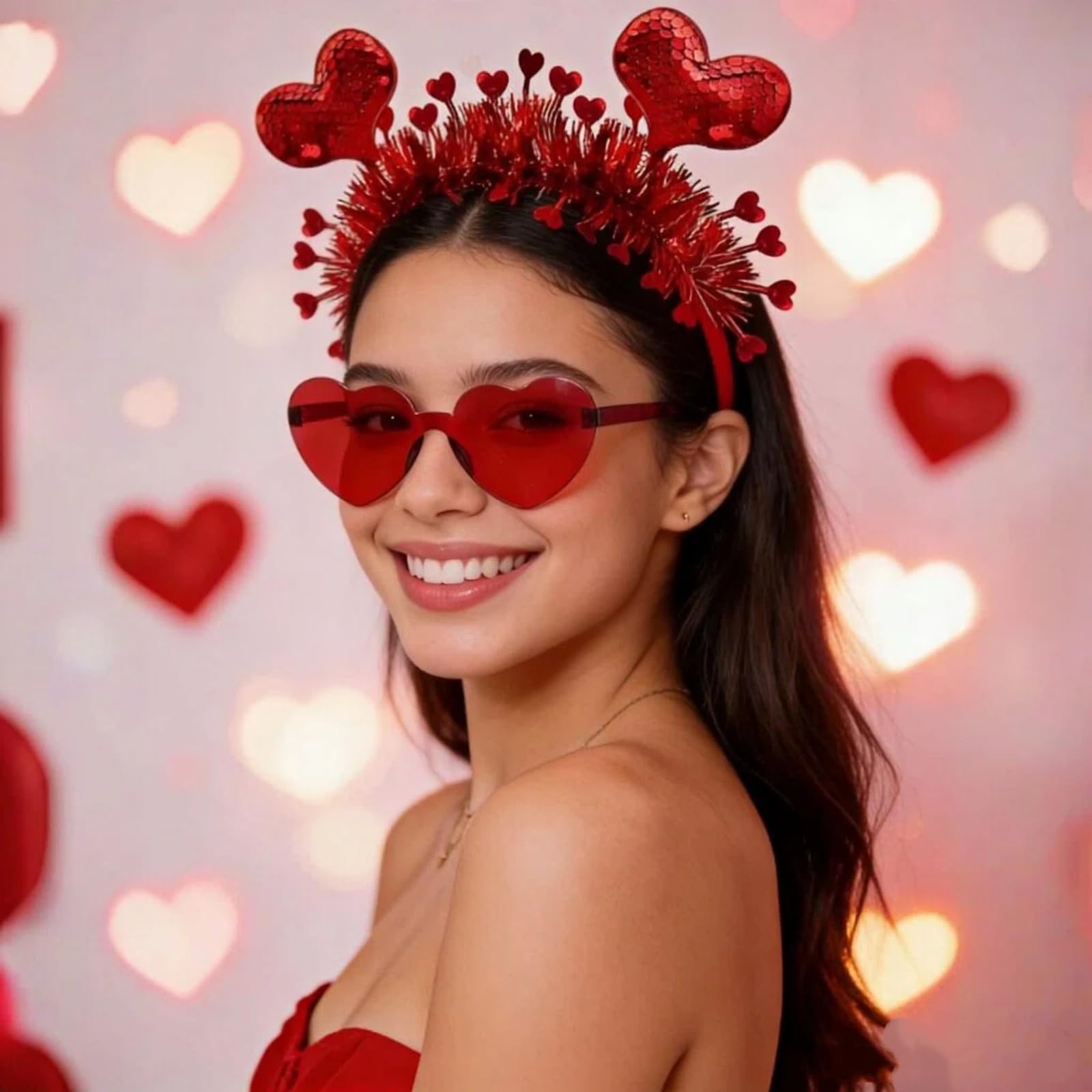 Asikkon diadema con corazón en terciopelo rojo, ideal para fotos