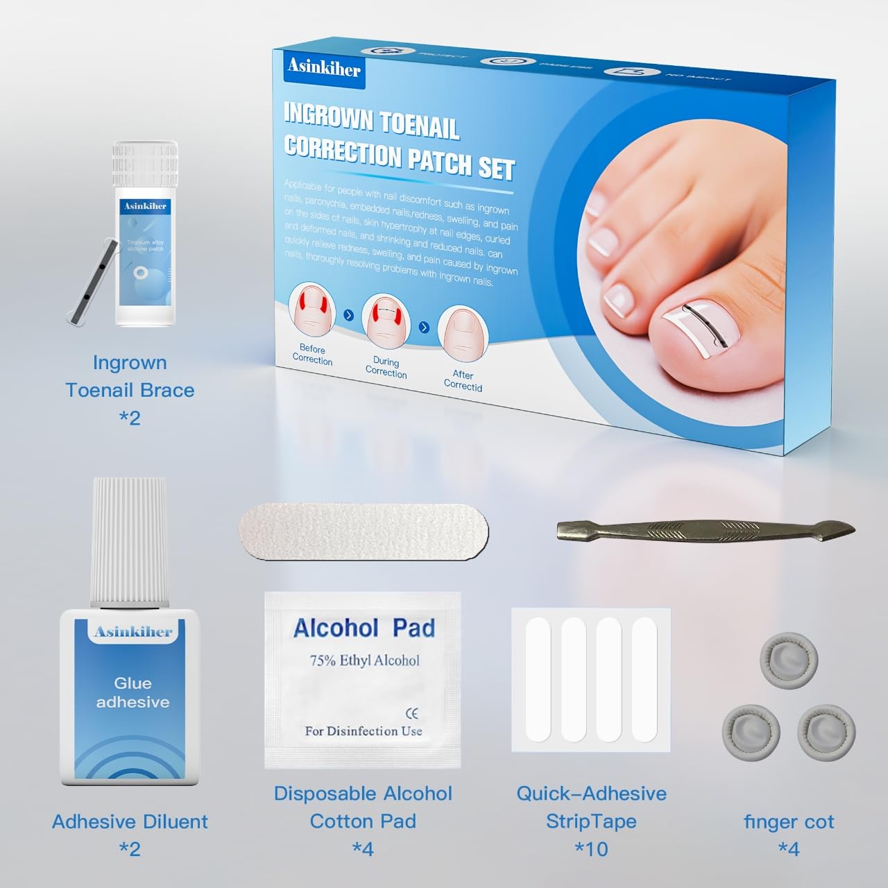 Asinkiher kit complet pour ongles incarnes, solution domestique pratique.