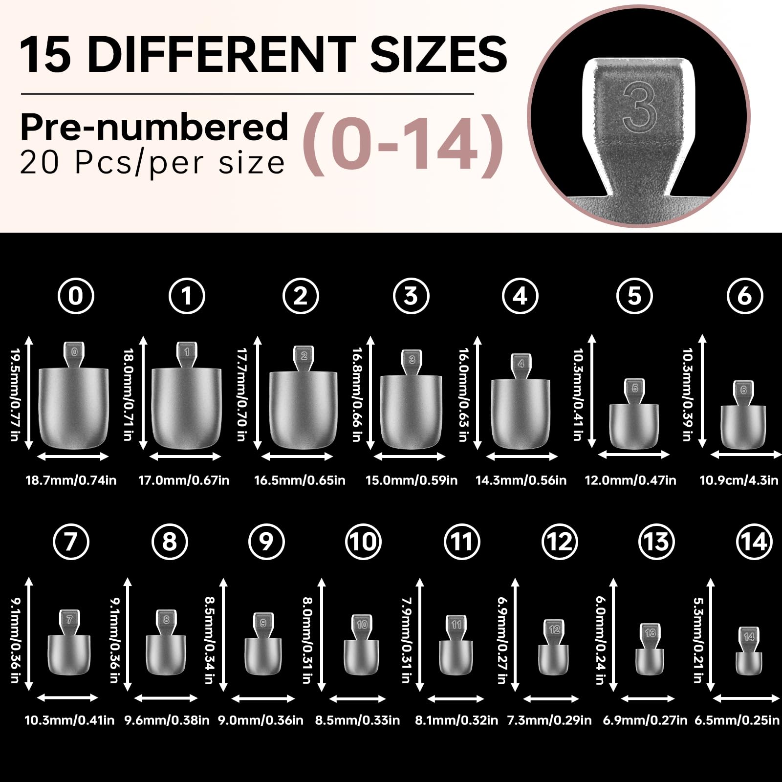 ASONRL Gel X Tips 15 tallas para ajuste preciso en uñas de los pies.