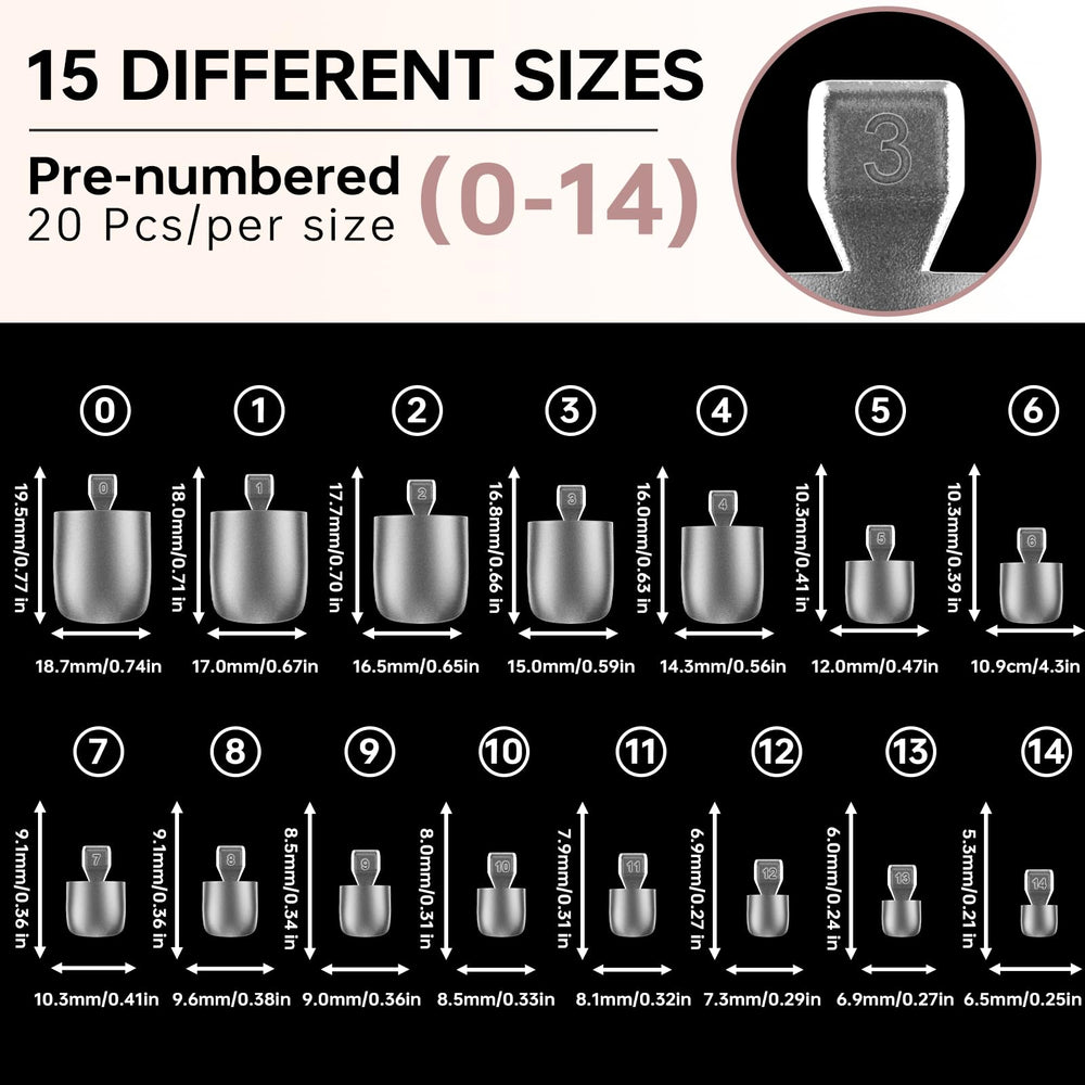 ASONRL Gel X Tips 15 tallas para ajuste preciso en uñas de los pies.