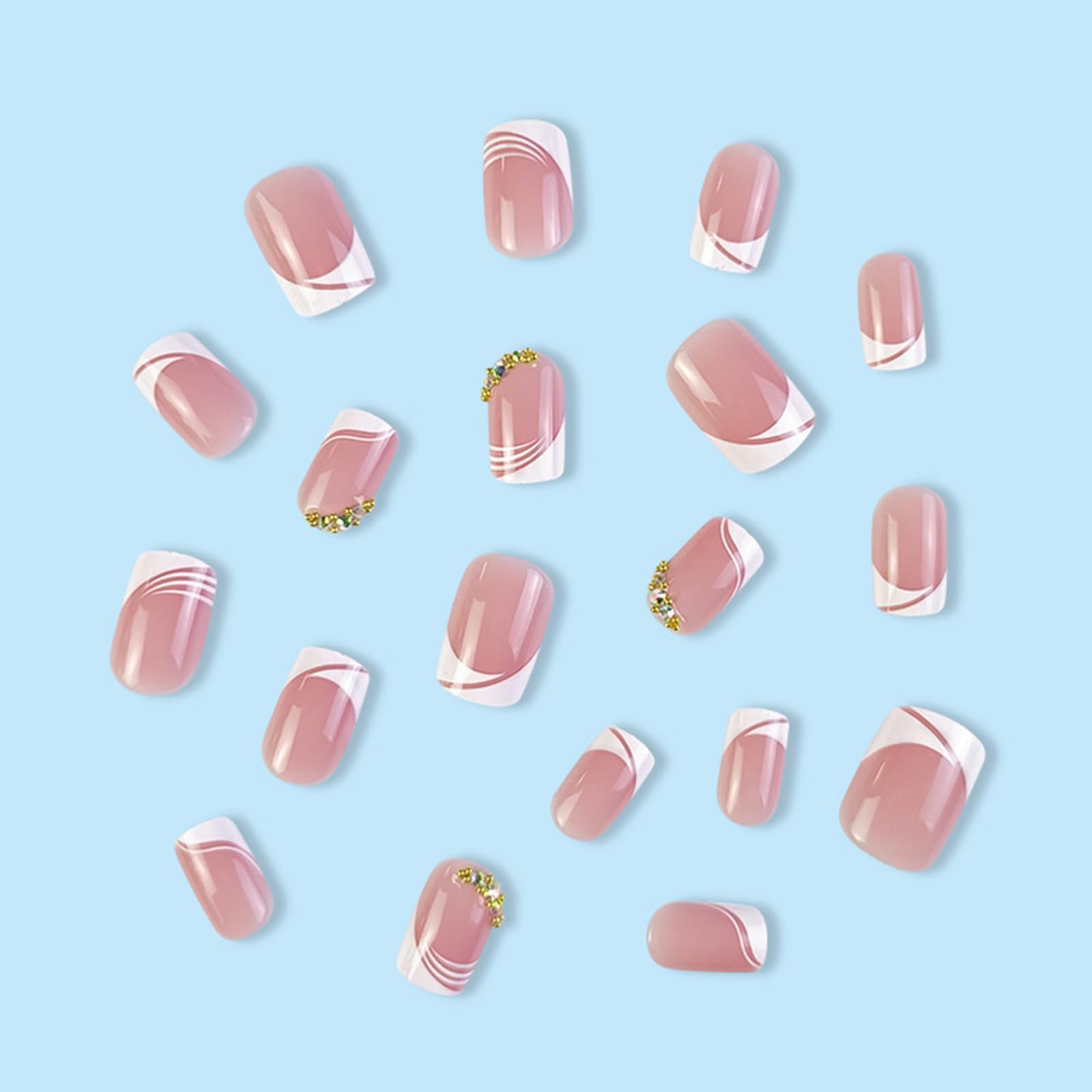 ASONRL uñas acrílicas con diamantes dorados en forma cuadrada