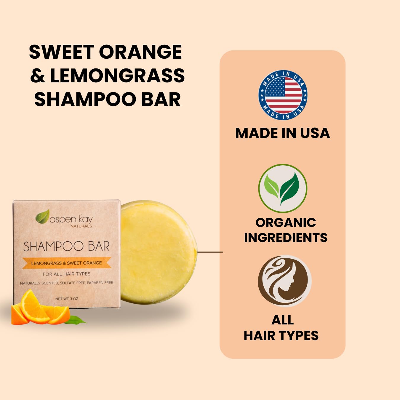 Champú sólido Aspen Kay Naturals con aroma cítrico para cabello limpio