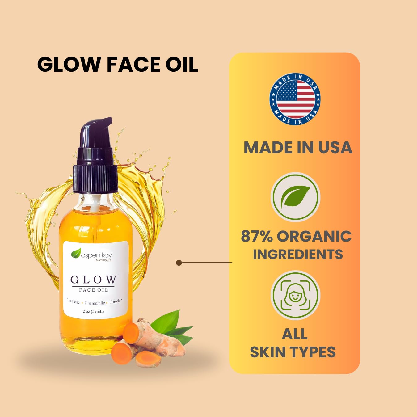 Aspen Kay Naturals Glow gotero aceite facial para aplicación precisa