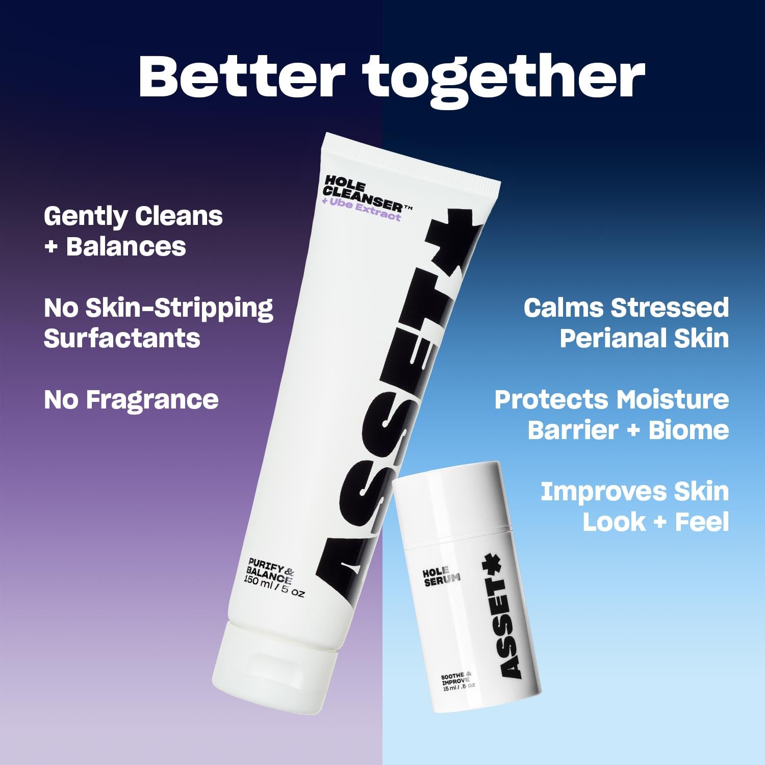 Asset Hole Cleanser: envase sostenible y vegano, sin fragancia.