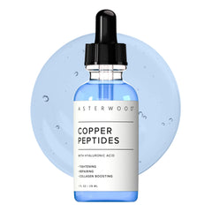Asterwood Serum cobre-peptidos para rostro, botella elegante para uso diario.