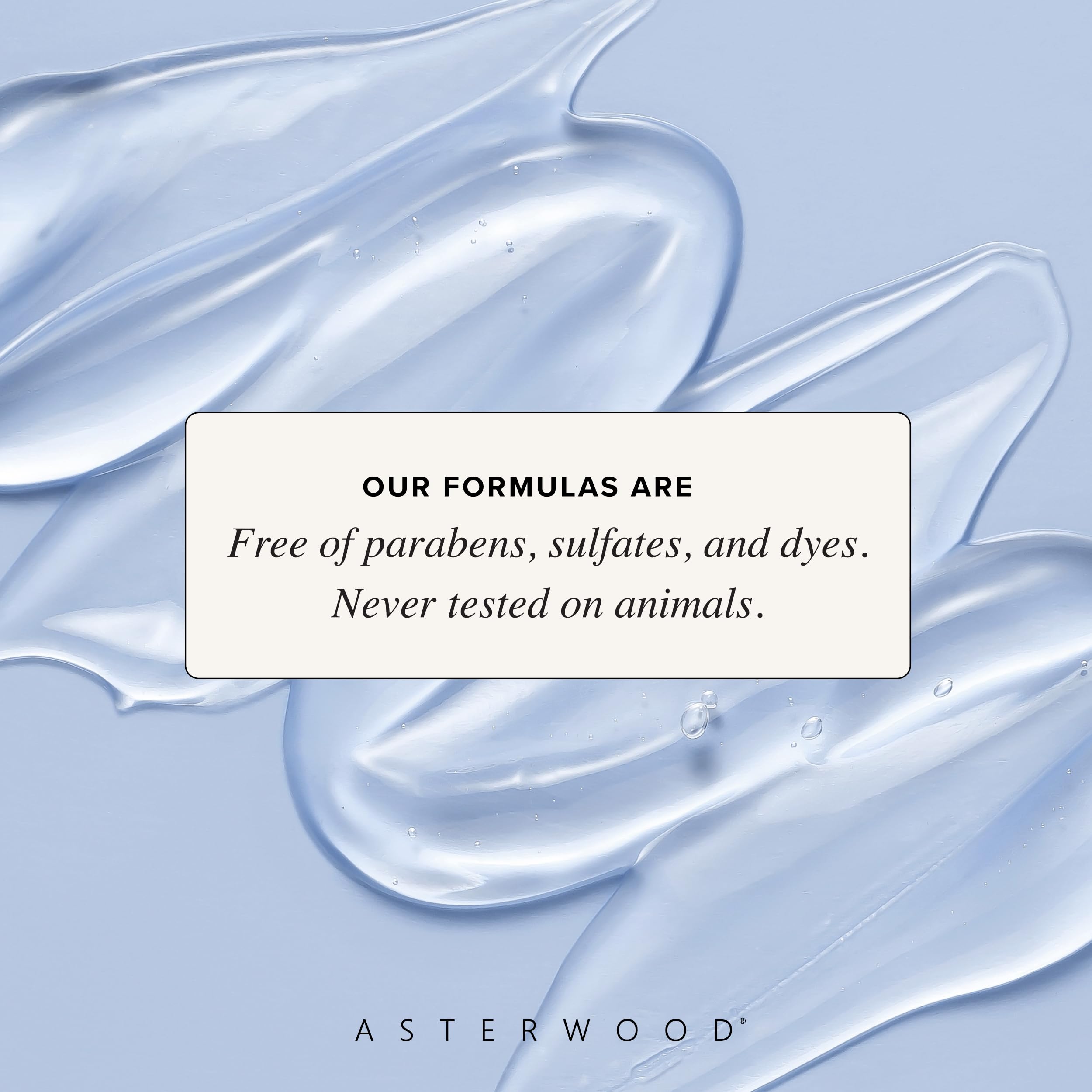 Asterwood packaging emphasizes vegan and cruelty-free formula.