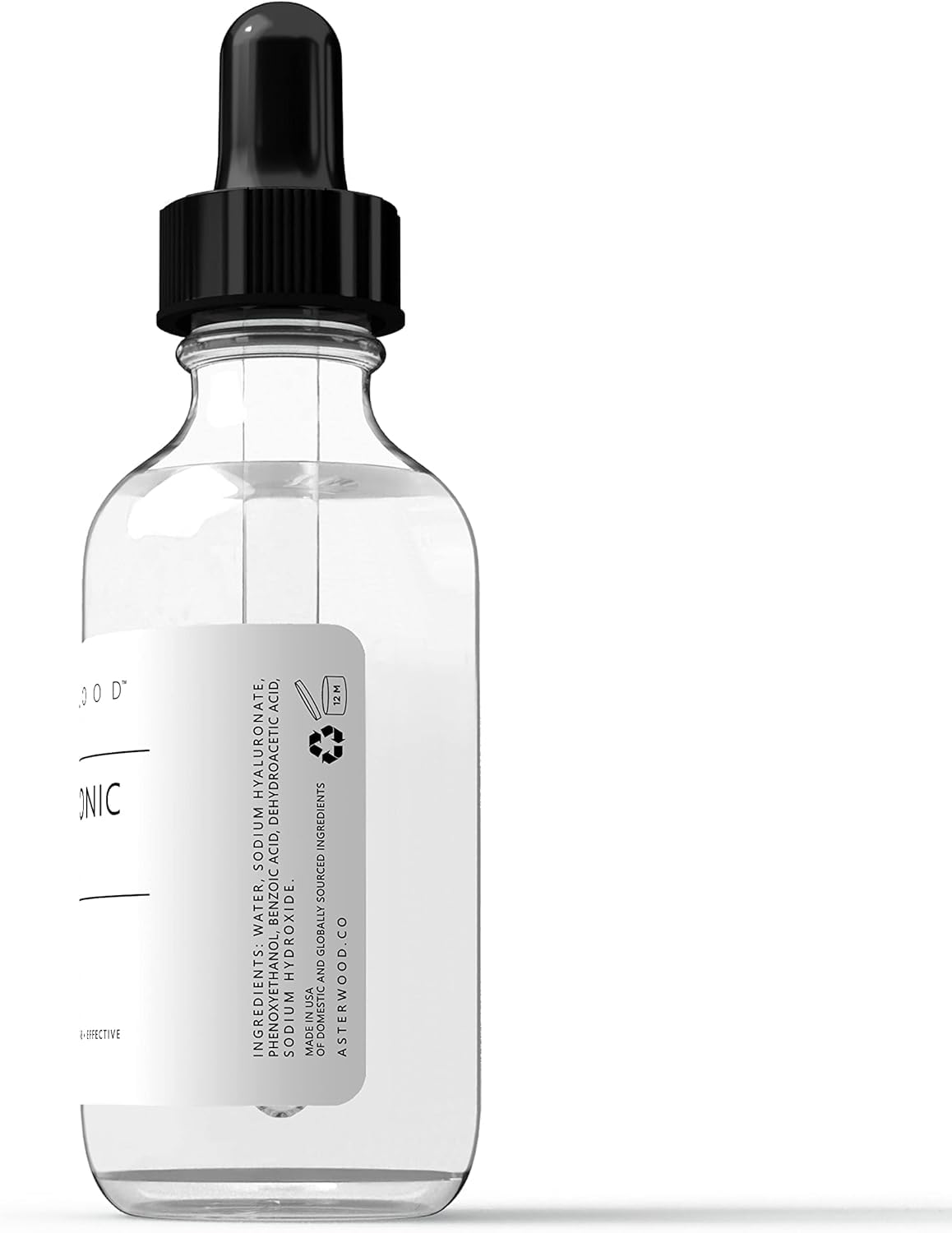 Asterwood Hyaluronic Acid Serum gel resting on skin locking moisture.