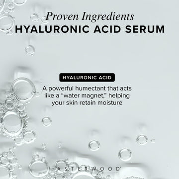 Asterwood Hyaluronic Acid Serum texture close-up showing gel consistency.