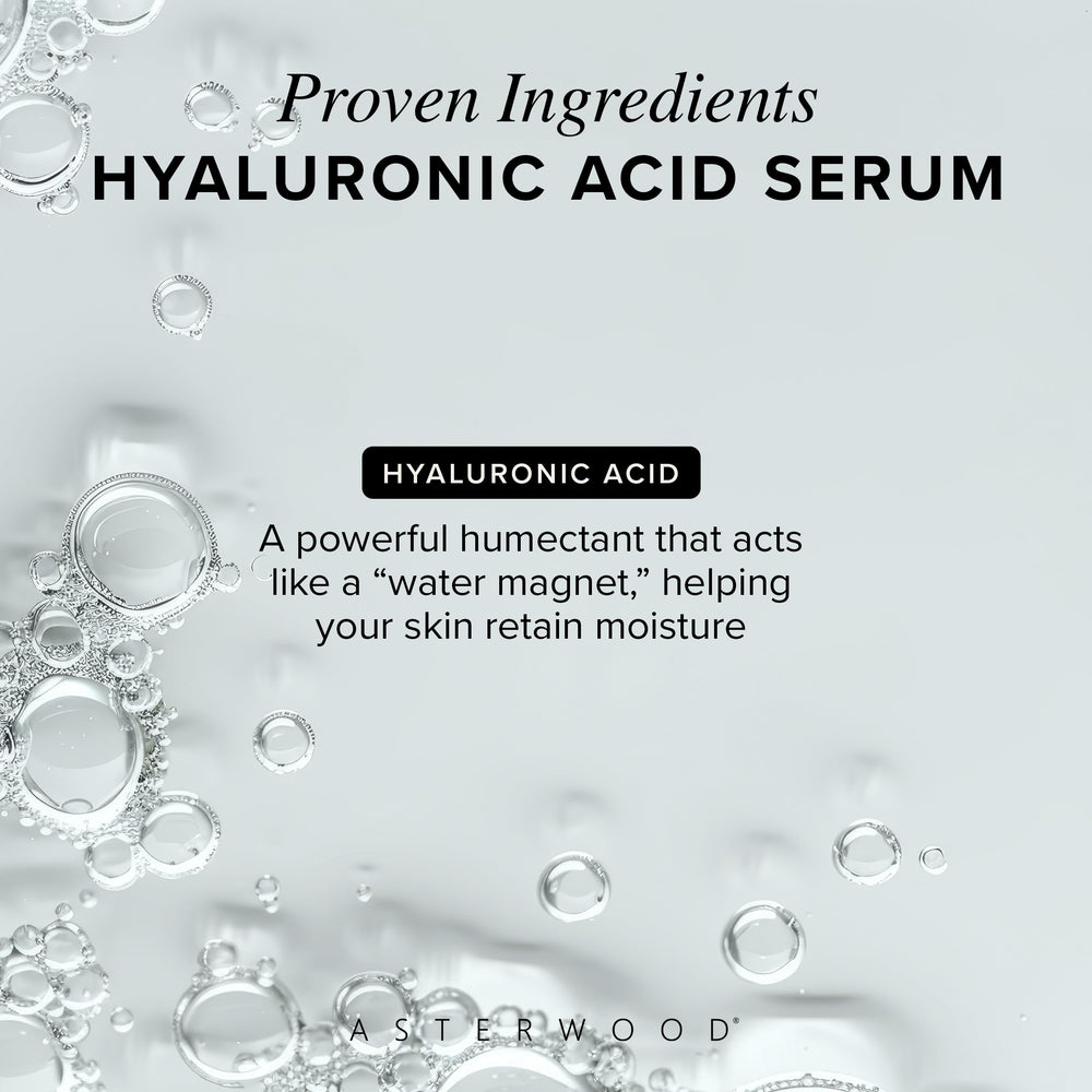 Asterwood Hyaluronic Acid Serum texture close-up showing gel consistency.