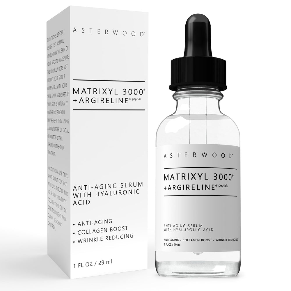 Asterwood Matrixyl 3000 + Argireline, bote, promueve firmeza y tono más suave de la piel.