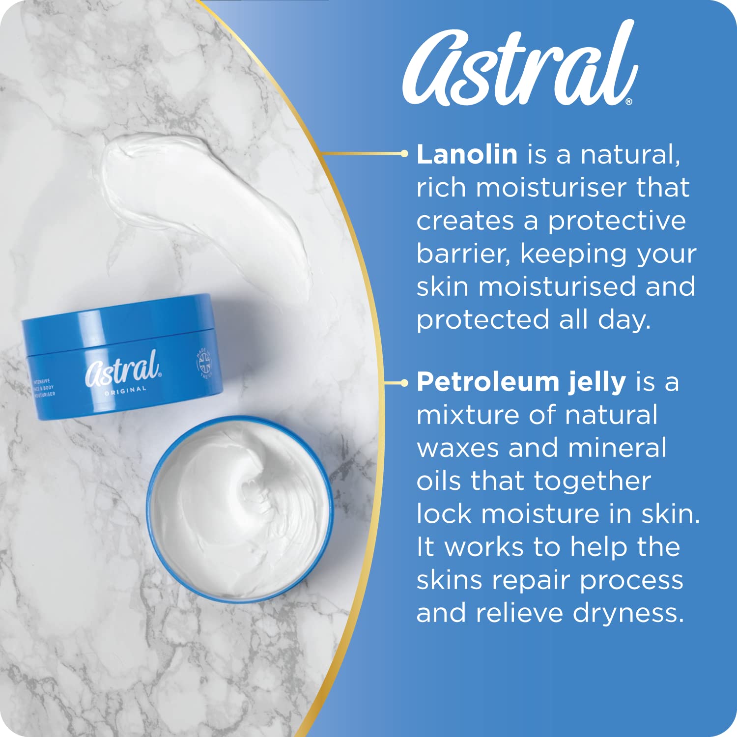Astral crema hidratante para rostro, uso diario para piel más fresca.