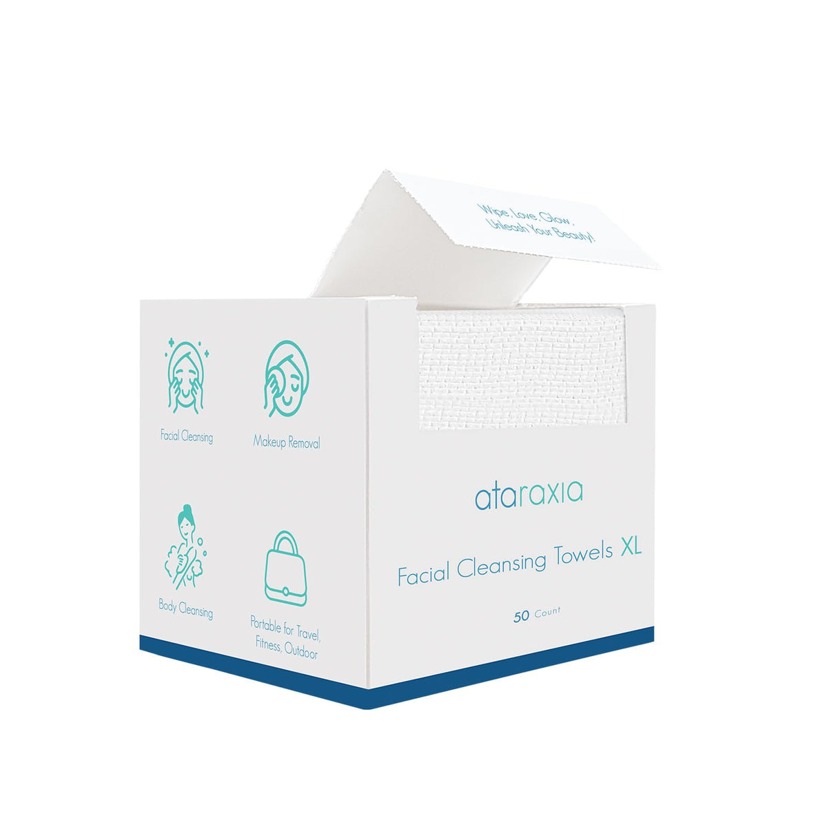 Ataraxia: toallas faciales desechables XL empaque práctico para limpieza rápida.