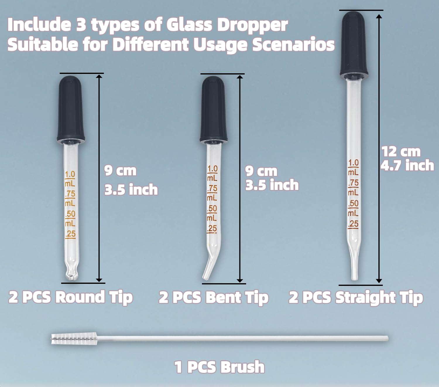 ATDCOEK pipetas de vidrio 1 mililitro con punta curva para uso cosmético y de laboratorio