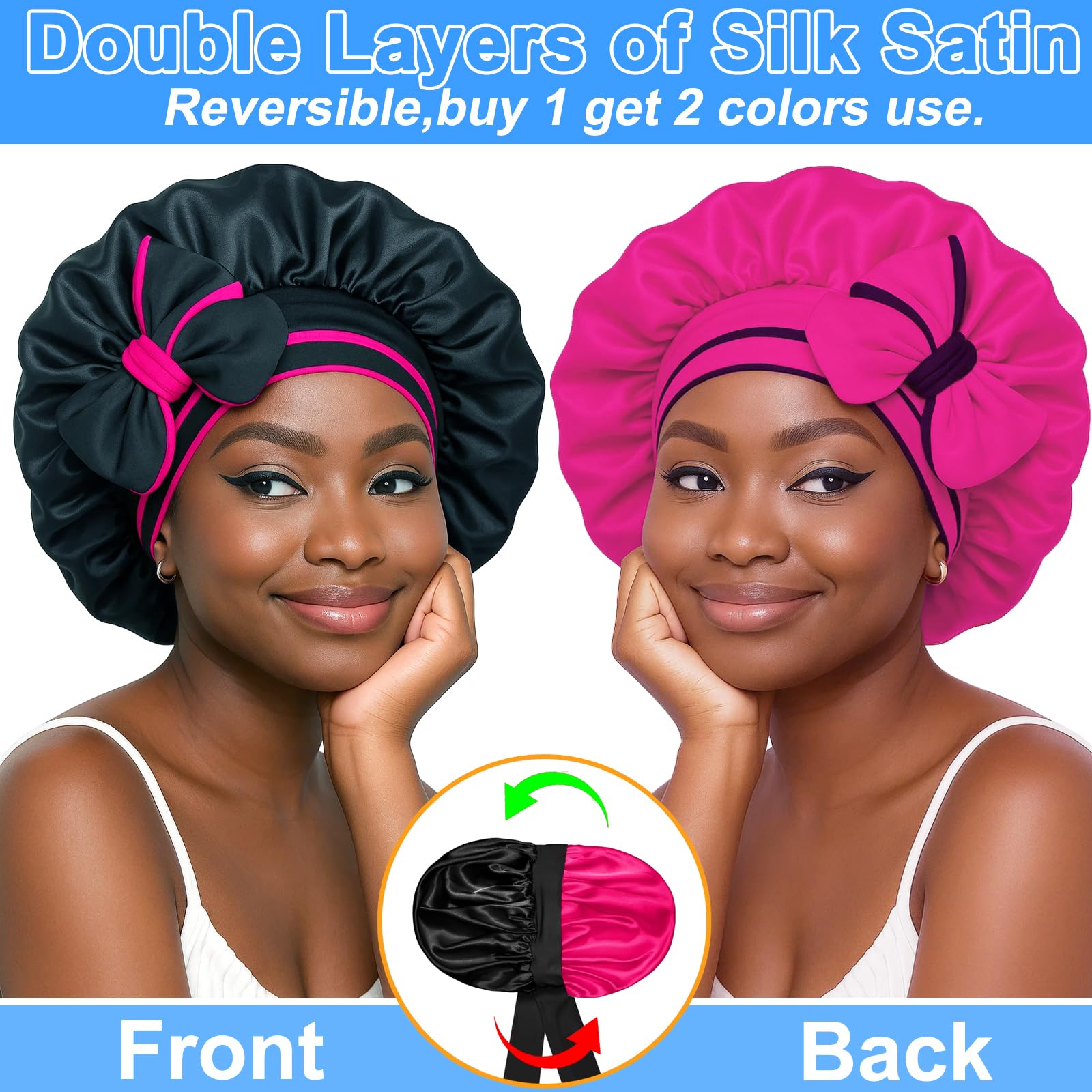Atgdluk bonete de seda doble capa, interior suave que protege el cabello