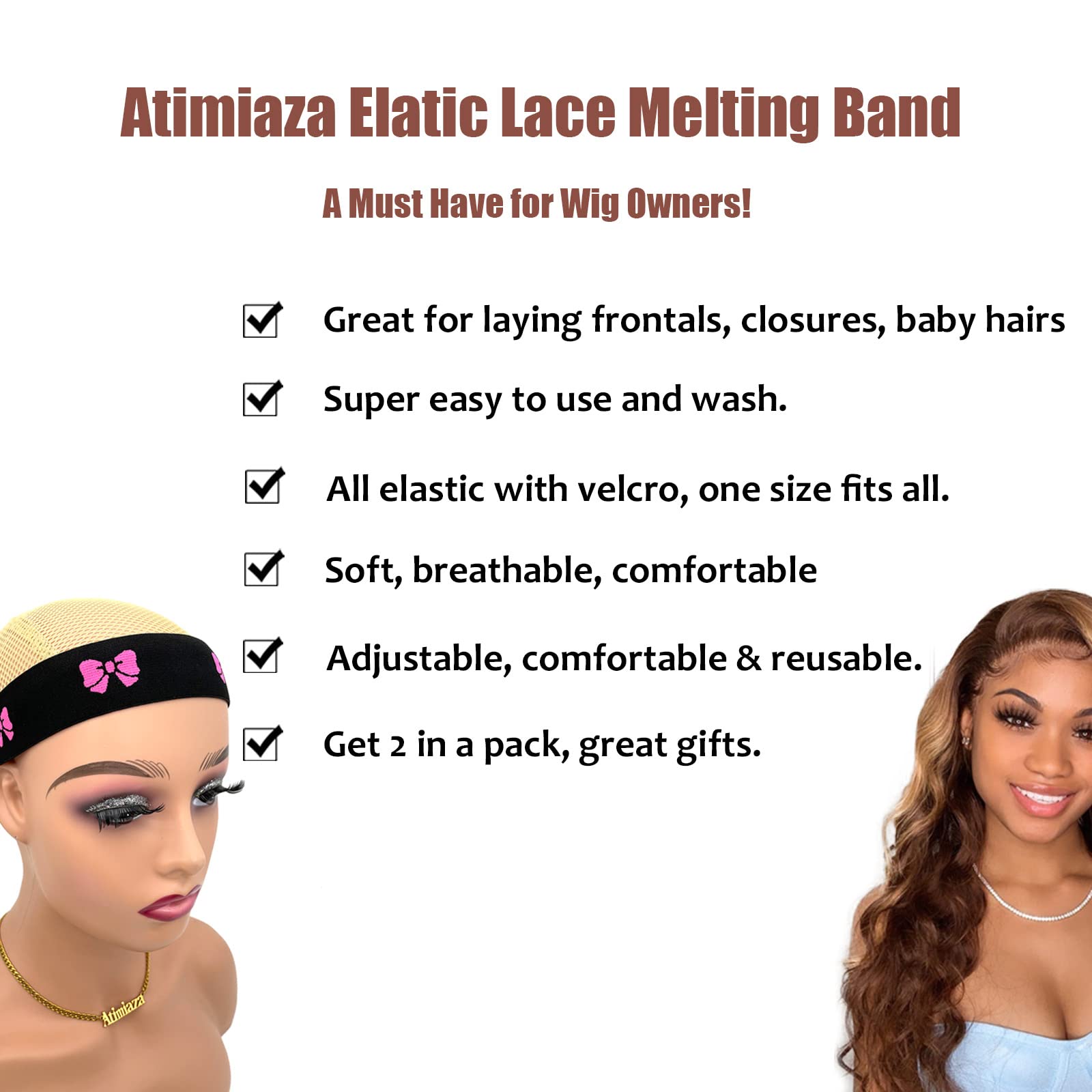 Atimiaza banda elástica para peluca con velcro ajustable para un ajuste seguro.