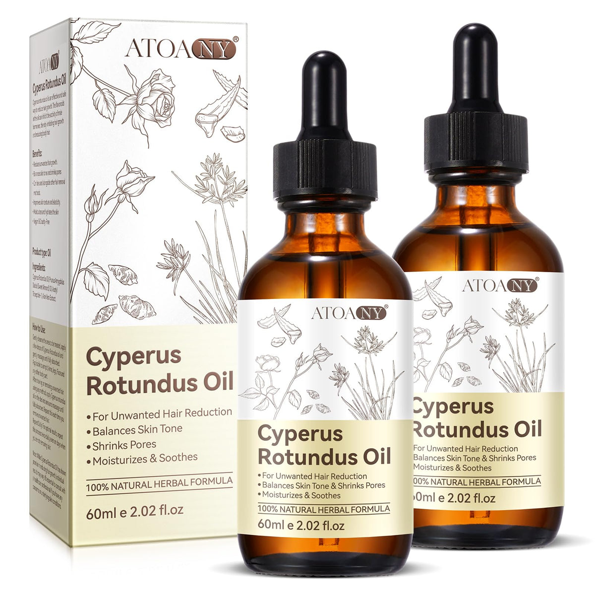 ATOANY Aceite Cyperus Rotundus, botella del paquete, hidrata y suaviza la piel.