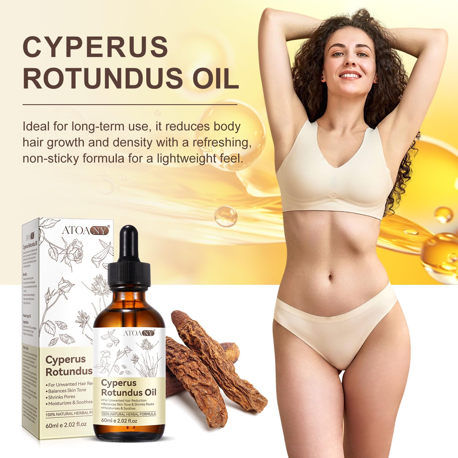 ATOANY Aceite Cyperus Rotundus, versión vegana y libre de crueldad.