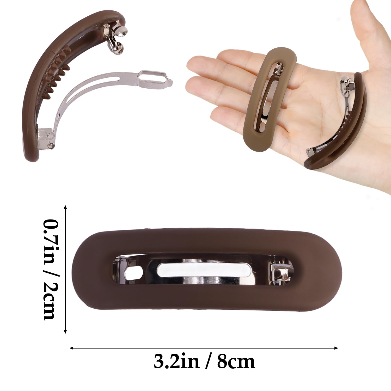 Barrette Atoden en mano, tamaño compacto para cabello fino.