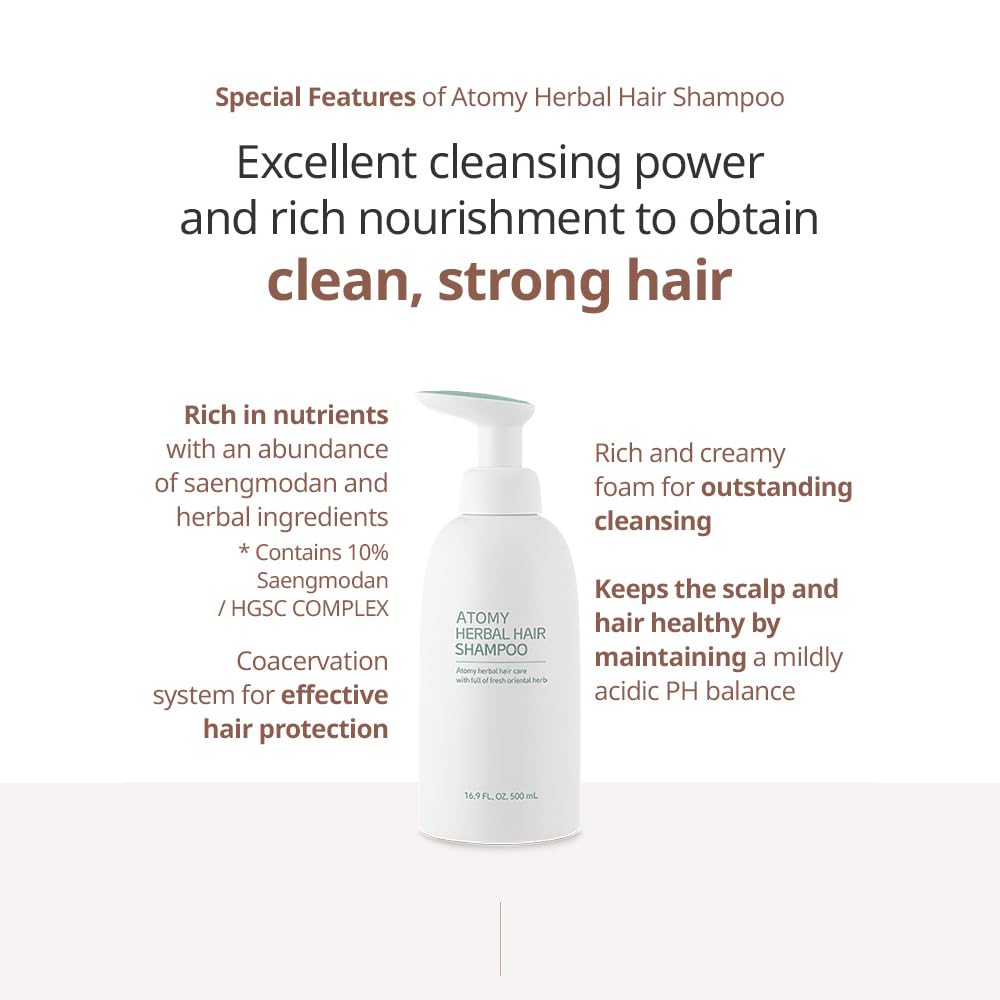 ATOMY champú de hierbas 500 ml, espuma abundante para lavado agradable