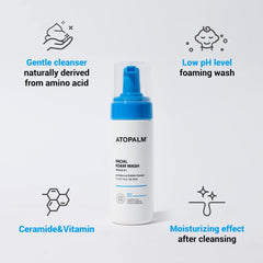 ATOPALM espuma nutritiva con vitamina E, limpieza facial suave para piel sensible.