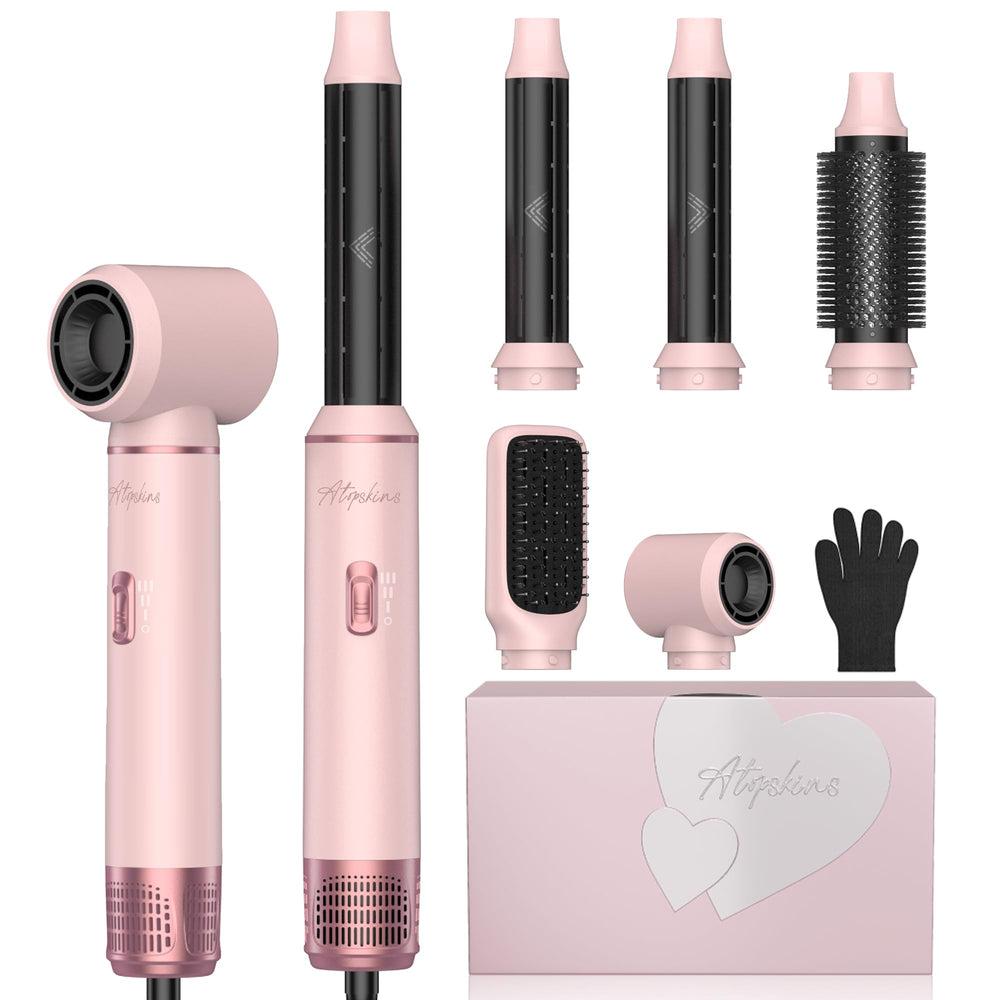 Atopskins 5 en 1 secador de pelo con cepillo rosa para peinados rápidos y profesionales.