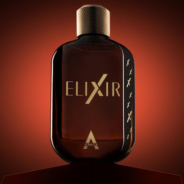 Atralia Elixir etiqueta destacada que sugiere un aroma sofisticado.