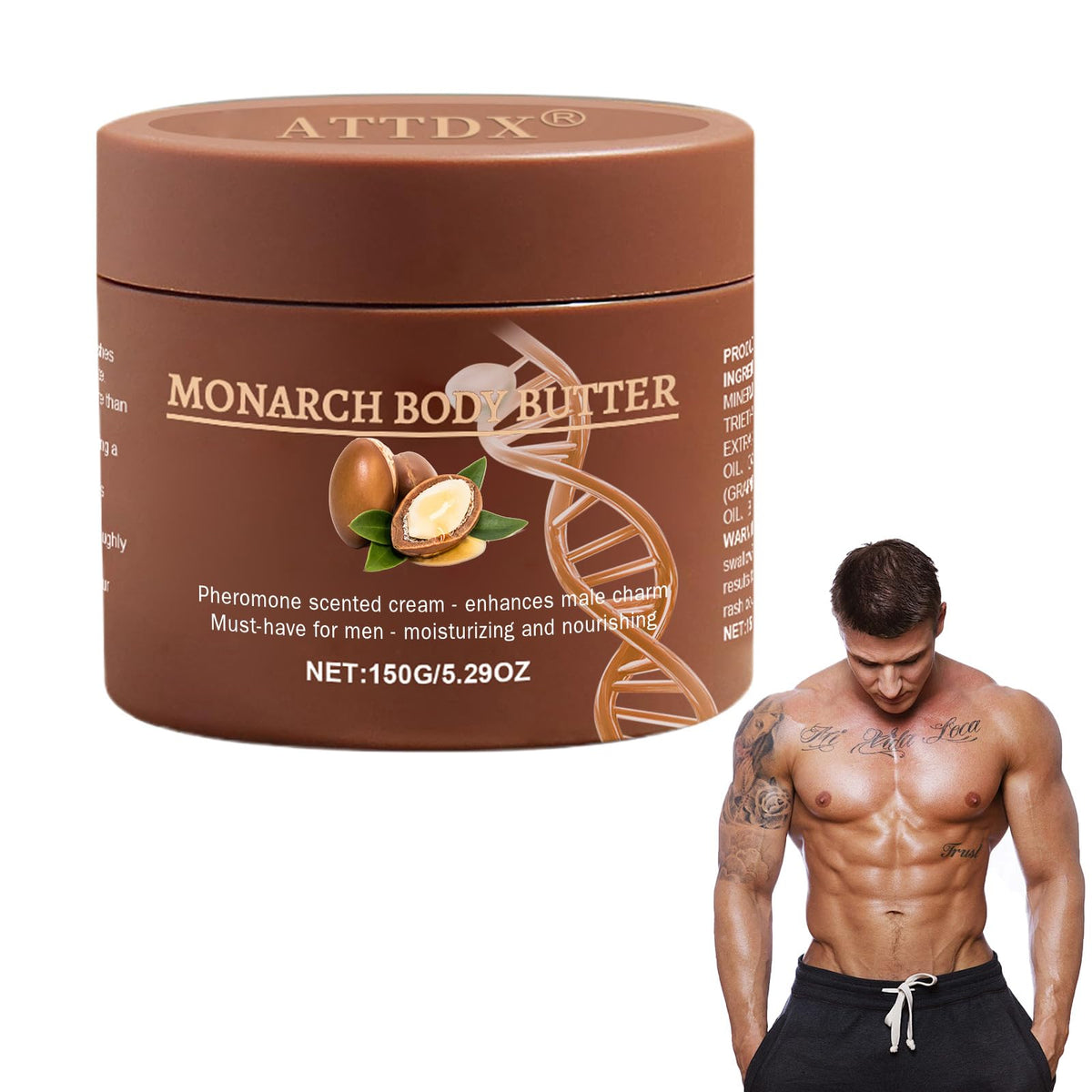 ATTDX crema corporal perfumada con feromonas para hombres, aroma envolvente y piel suave.