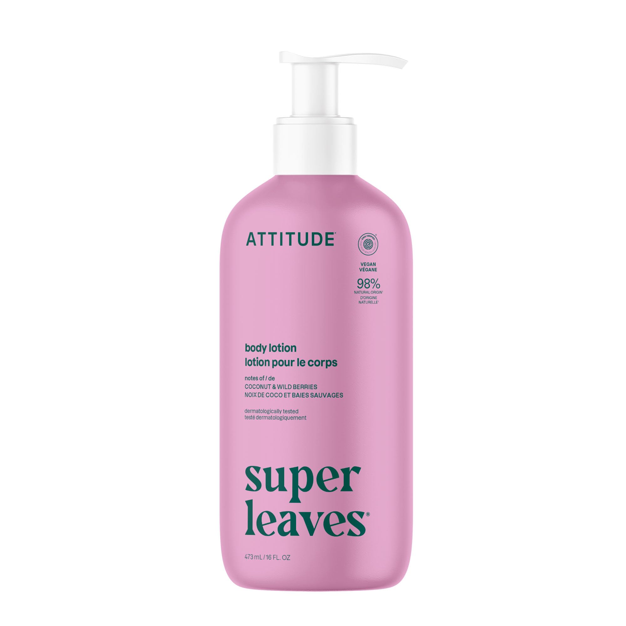 Loción corporal ATTITUDE, botella 16oz, hidratación ligera para piel seca.